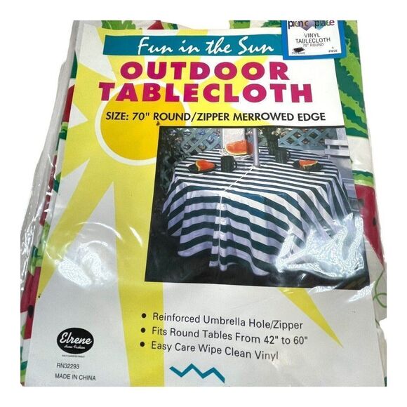 VTG Fun In The Sun 70” Round Zipper Edge Watermelon Vinyl Outdoor Tablecloth - Picture 3 of 3